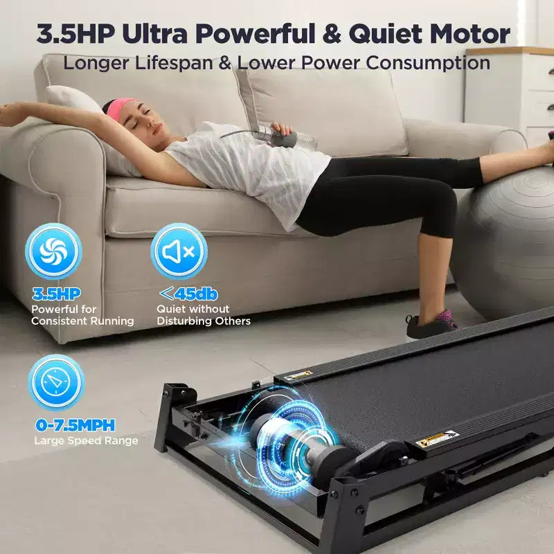 Tapis roulant en solde, 3,5 CV, pliable pour la maison, inclinaison manuelle de 12 %, 12 km/h, 71 programmes, contrôle via application, moniteur de fréquence cardiaque, sangle de genou offerte