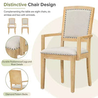 Ensemble table à manger extensible 9 pièces pour 6, table rectangulaire de cuisine avec rallonge amovible et 6 chaises sans accoudoirs et 2 fauteuils