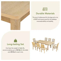 Ensemble table à manger extensible 9 pièces pour 6, table rectangulaire de cuisine avec rallonge amovible et 6 chaises sans accoudoirs et 2 fauteuils