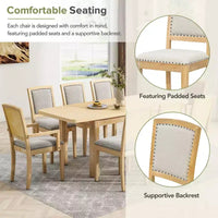 Ensemble table à manger extensible 9 pièces pour 6, table rectangulaire de cuisine avec rallonge amovible et 6 chaises sans accoudoirs et 2 fauteuils