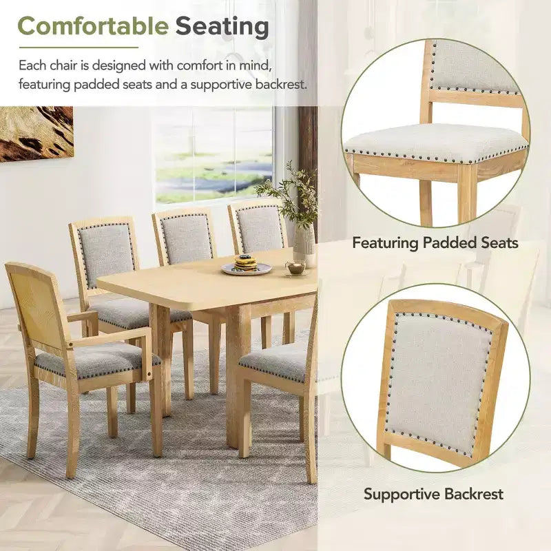 Ensemble table à manger extensible 9 pièces pour 6, table rectangulaire de cuisine avec rallonge amovible et 6 chaises sans accoudoirs et 2 fauteuils