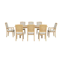 Ensemble table à manger extensible 9 pièces pour 6, table rectangulaire de cuisine avec rallonge amovible et 6 chaises sans accoudoirs et 2 fauteuils