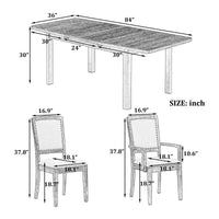 Ensemble table à manger extensible 9 pièces pour 6, table rectangulaire de cuisine avec rallonge amovible et 6 chaises sans accoudoirs et 2 fauteuils
