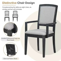 Ensemble table à manger extensible 9 pièces pour 6, table rectangulaire de cuisine avec rallonge amovible et 6 chaises sans accoudoirs et 2 fauteuils