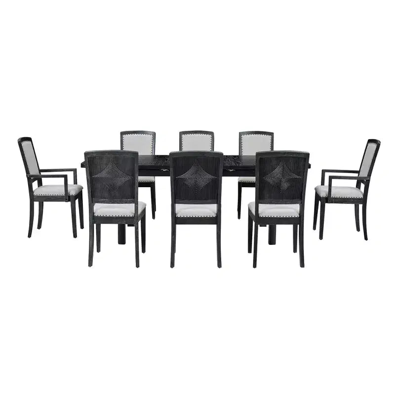 Ensemble table à manger extensible 9 pièces pour 6, table rectangulaire de cuisine avec rallonge amovible et 6 chaises sans accoudoirs et 2 fauteuils