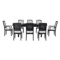 Ensemble table à manger extensible 9 pièces pour 6, table rectangulaire de cuisine avec rallonge amovible et 6 chaises sans accoudoirs et 2 fauteuils
