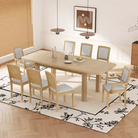Ensemble table à manger extensible 9 pièces pour 6, table rectangulaire de cuisine avec rallonge amovible et 6 chaises sans accoudoirs et 2 fauteuils