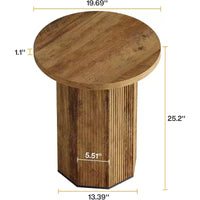 Table d'appoint ronde Lantine, table d'appoint à piédestal style ferme, table de chevet cannelée en bois support à boisson pour salon, chambre (1)