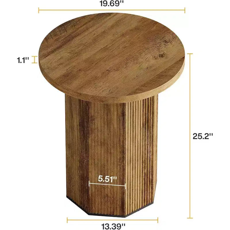 Table d'appoint ronde Lantine, table d'appoint à piédestal style ferme, table de chevet cannelée en bois support à boisson pour salon, chambre (1)