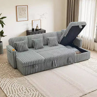 Canapé de jour en forme de U MooxvMoo 124 avec rangement, grand canapé convertible avec lit gigogne, dossier réglable, ports USB et porte-gobelets, gris
