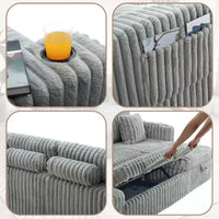 Canapé de jour en forme de U MooxvMoo 124 avec rangement, grand canapé convertible avec lit gigogne, dossier réglable, ports USB et porte-gobelets, gris