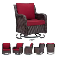 Chaises de terrasse à glissière pivotante en résine tressée d'extérieur avec table, ensemble bistro d'extérieur 3 pièces avec coussins épais et table basse pour porche, balcon, deck