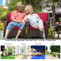 Chaises de terrasse à glissière pivotante en résine tressée d'extérieur avec table, ensemble bistro d'extérieur 3 pièces avec coussins épais et table basse pour porche, balcon, deck