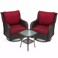 Chaises de terrasse à glissière pivotante en résine tressée d'extérieur avec table, ensemble bistro d'extérieur 3 pièces avec coussins épais et table basse pour porche, balcon, deck
