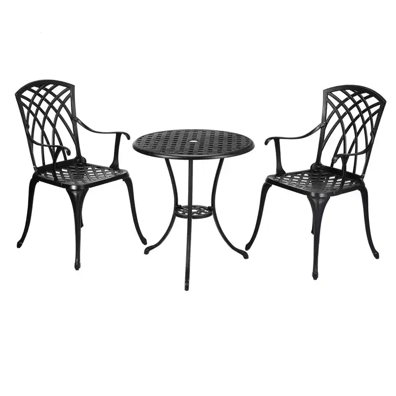 Ensemble de bistrot 3 pièces COZONY pour terrasse, table et chaises en fonte d'aluminium avec trou pour parasol, résistant à la rouille pour jardin, balcon, cour arrière