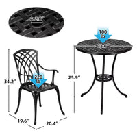 Ensemble de bistrot 3 pièces COZONY pour terrasse, table et chaises en fonte d'aluminium avec trou pour parasol, résistant à la rouille pour jardin, balcon, cour arrière