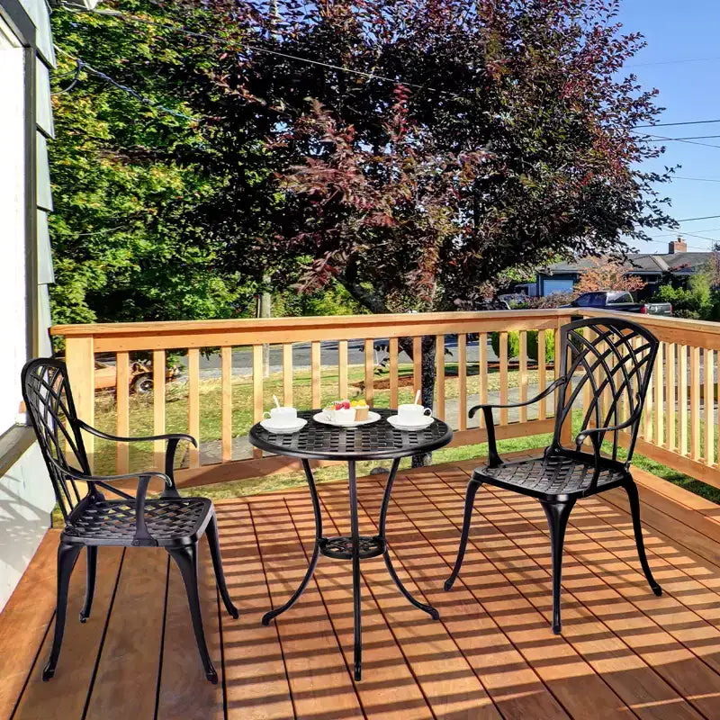 Ensemble de bistrot 3 pièces COZONY pour terrasse, table et chaises en fonte d'aluminium avec trou pour parasol, résistant à la rouille pour jardin, balcon, cour arrière