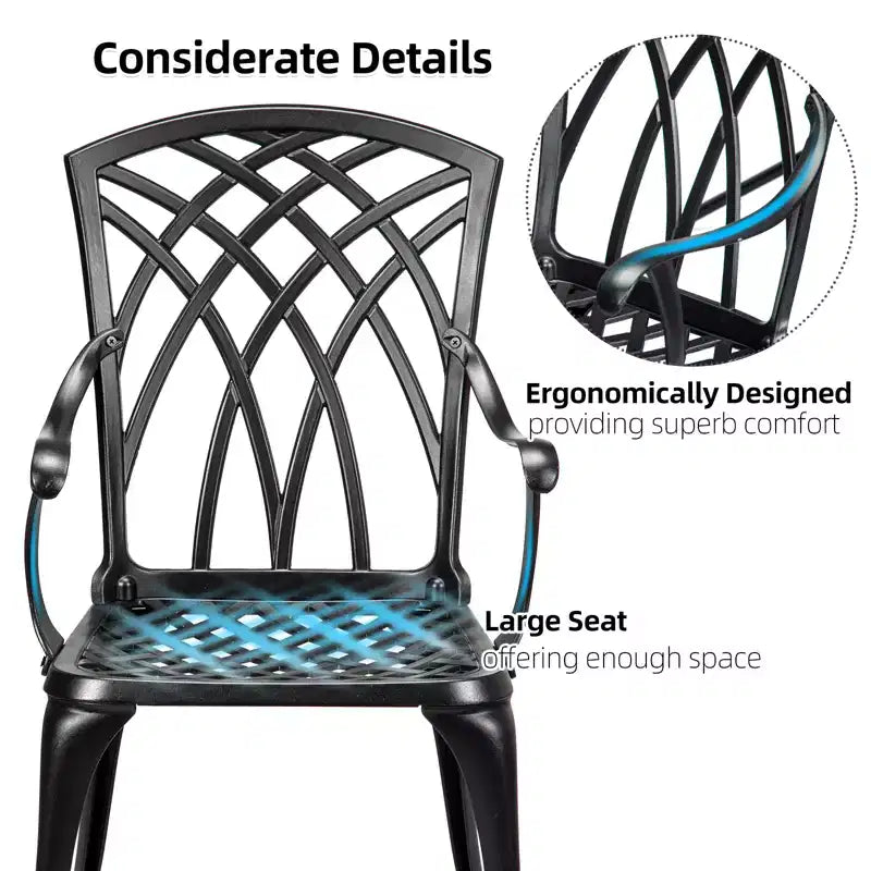 Ensemble de bistrot 3 pièces COZONY pour terrasse, table et chaises en fonte d'aluminium avec trou pour parasol, résistant à la rouille pour jardin, balcon, cour arrière