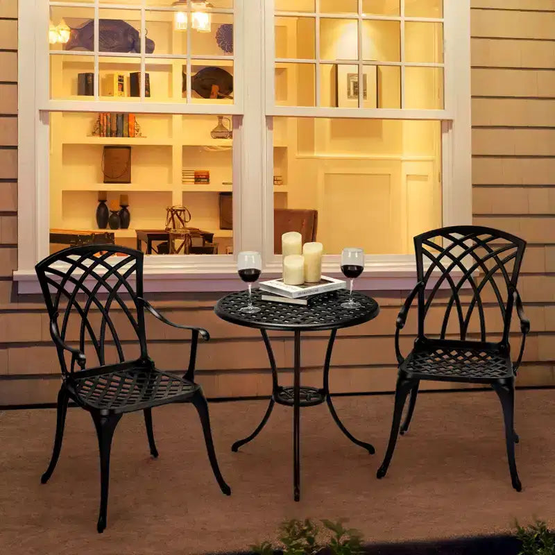 Ensemble de bistrot 3 pièces COZONY pour terrasse, table et chaises en fonte d'aluminium avec trou pour parasol, résistant à la rouille pour jardin, balcon, cour arrière
