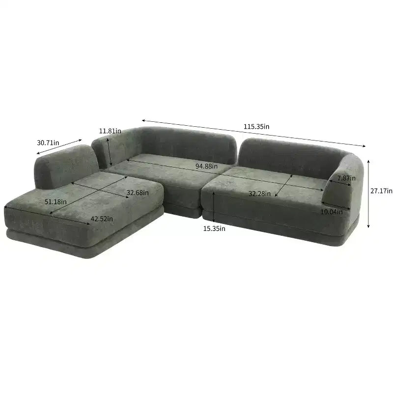 Canapé d'angle en L 3 pièces moderne Christopher Knight Home Doyoung 115