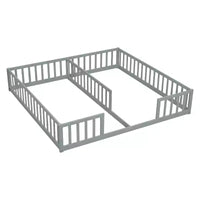 Lit double superposé avec barrière de sécurité, lit plateforme en bois avec clôture pour 2 enfants