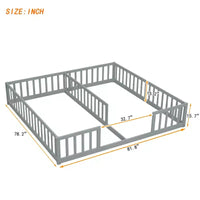 Lit double superposé avec barrière de sécurité, lit plateforme en bois avec clôture pour 2 enfants