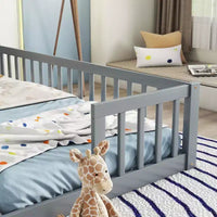 Lit double superposé avec barrière de sécurité, lit plateforme en bois avec clôture pour 2 enfants