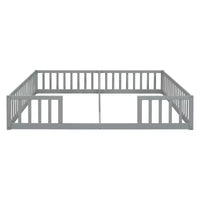 Lit double superposé avec barrière de sécurité, lit plateforme en bois avec clôture pour 2 enfants