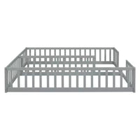 Lit double superposé avec barrière de sécurité, lit plateforme en bois avec clôture pour 2 enfants