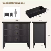 Commode à 3 tiroirs cannelés, commode en bois texturée verticalement pour chambre à coucher, salon, entrée, table de chevet avec tiroirs de rangement