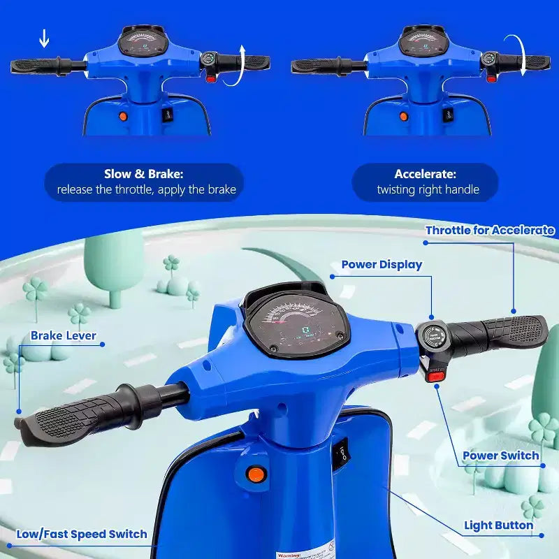 Acekool Trottinette électrique moto 24 V pour enfants, moto à 2 roues avec siège, 350 W, jusqu'à 22,5 km/h, pour les 8-14 ans