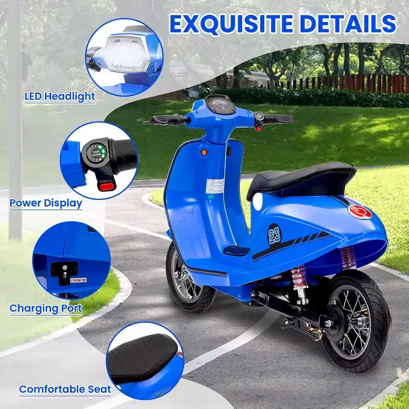 Acekool Trottinette électrique moto 24 V pour enfants, moto à 2 roues avec siège, 350 W, jusqu'à 22,5 km/h, pour les 8-14 ans