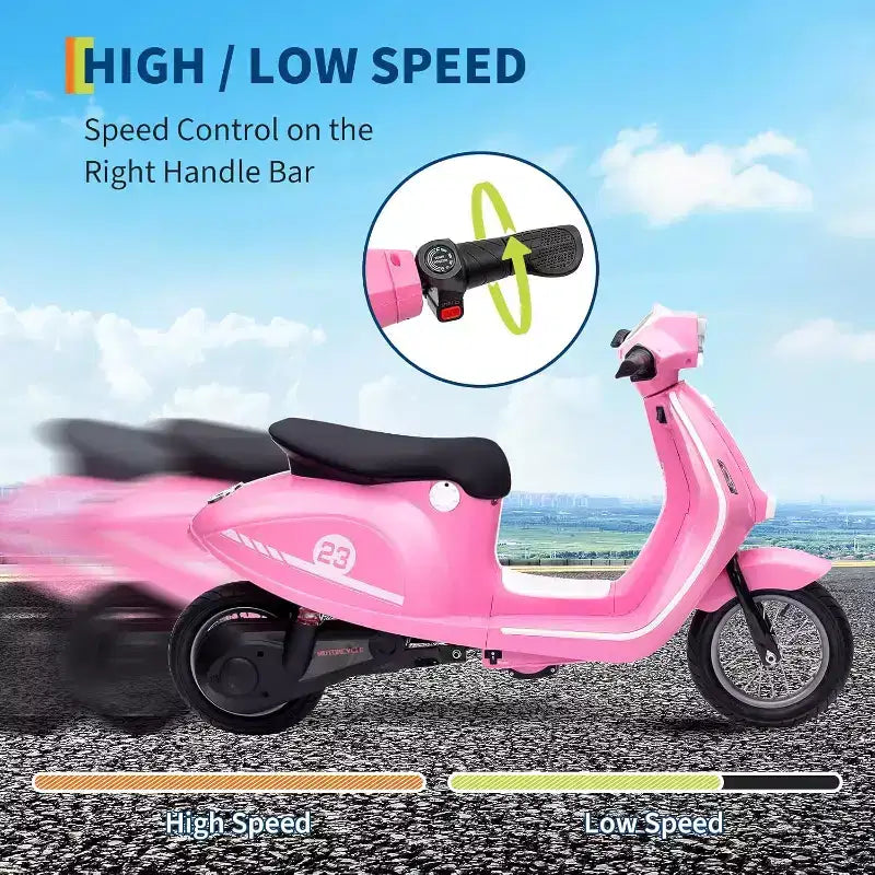 Acekool Trottinette électrique moto 24 V pour enfants, moto à 2 roues avec siège, 350 W, jusqu'à 22,5 km/h, pour les 8-14 ans