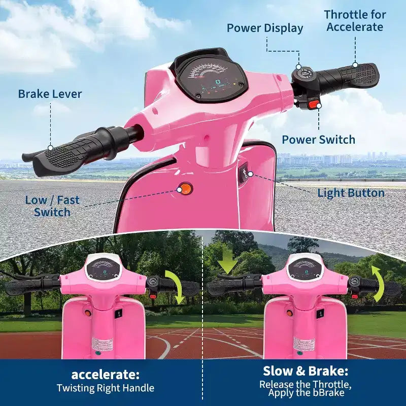 Acekool Trottinette électrique moto 24 V pour enfants, moto à 2 roues avec siège, 350 W, jusqu'à 22,5 km/h, pour les 8-14 ans