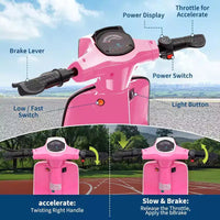 Acekool Trottinette électrique moto 24 V pour enfants, moto à 2 roues avec siège, 350 W, jusqu'à 22,5 km/h, pour les 8-14 ans