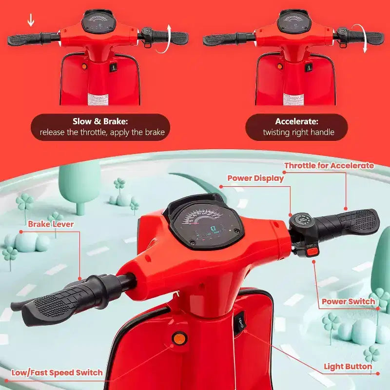 Acekool Trottinette électrique moto 24 V pour enfants, moto à 2 roues avec siège, 350 W, jusqu'à 22,5 km/h, pour les 8-14 ans