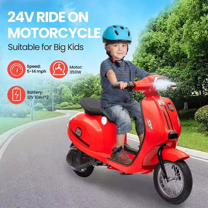 Acekool Trottinette électrique moto 24 V pour enfants, moto à 2 roues avec siège, 350 W, jusqu'à 22,5 km/h, pour les 8-14 ans