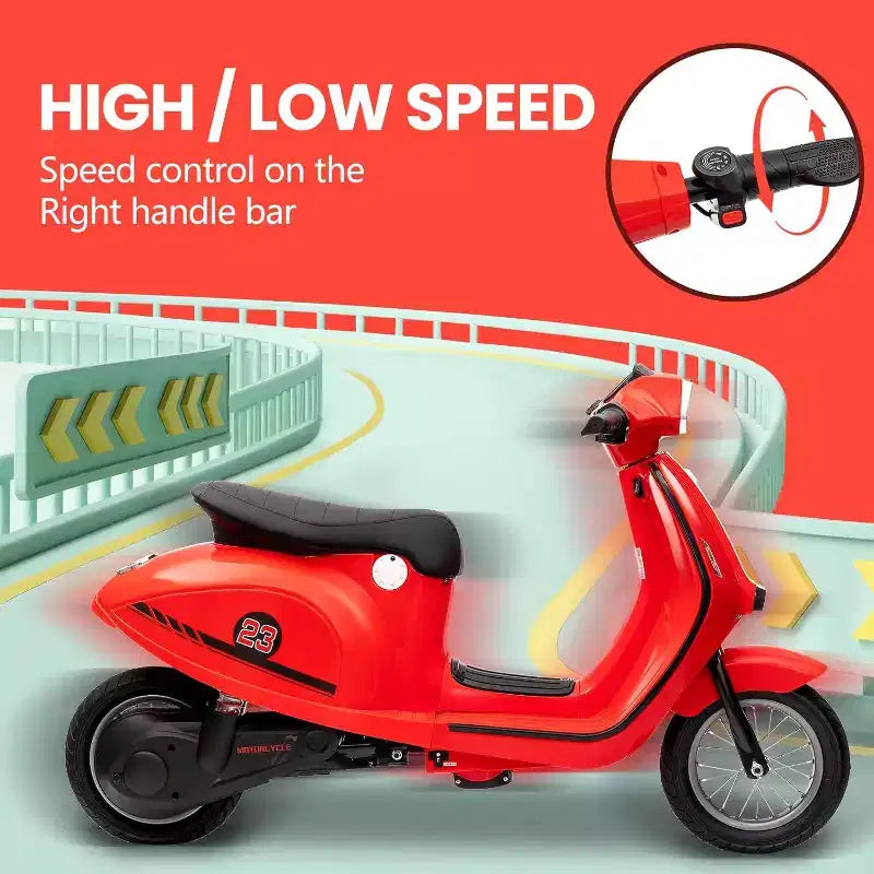 Acekool Trottinette électrique moto 24 V pour enfants, moto à 2 roues avec siège, 350 W, jusqu'à 22,5 km/h, pour les 8-14 ans