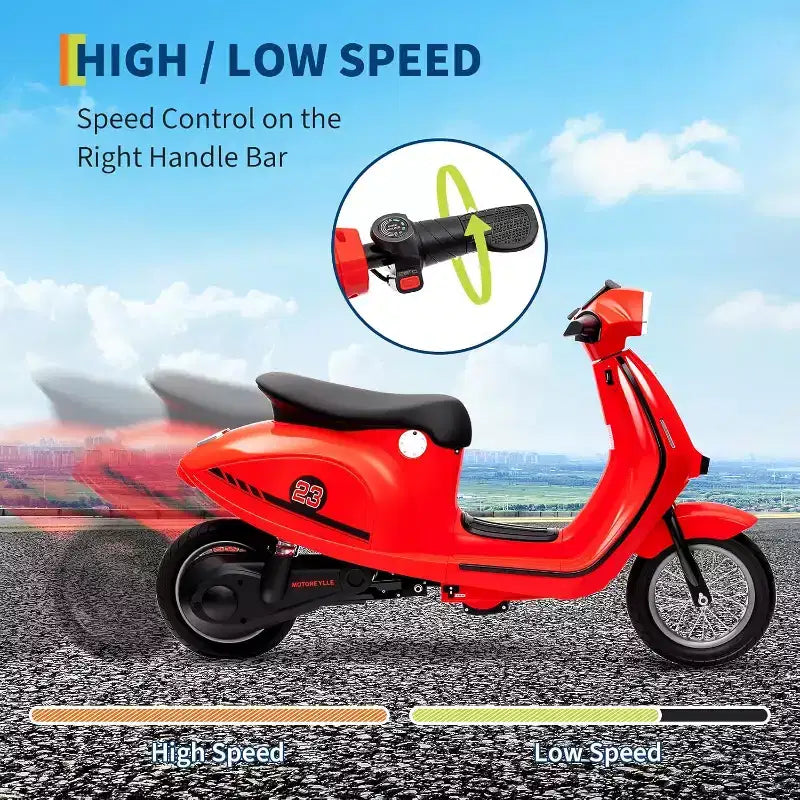 Acekool Trottinette électrique moto 24 V pour enfants, moto à 2 roues avec siège, 350 W, jusqu'à 22,5 km/h, pour les 8-14 ans