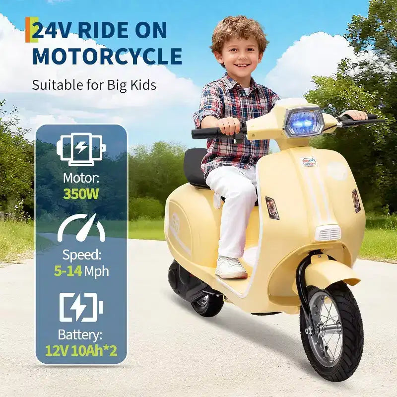 Acekool Trottinette électrique moto 24 V pour enfants, moto à 2 roues avec siège, 350 W, jusqu'à 22,5 km/h, pour les 8-14 ans