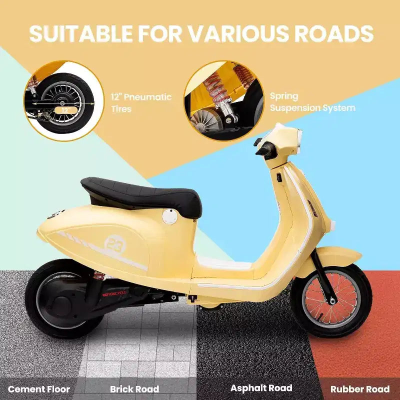 Acekool Trottinette électrique moto 24 V pour enfants, moto à 2 roues avec siège, 350 W, jusqu'à 22,5 km/h, pour les 8-14 ans