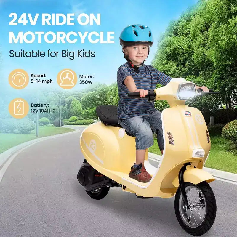 Acekool Trottinette électrique moto 24 V pour enfants, moto à 2 roues avec siège, 350 W, jusqu'à 22,5 km/h, pour les 8-14 ans