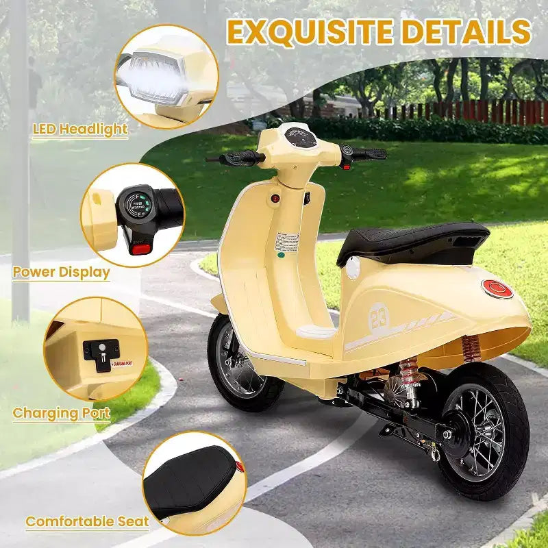 Acekool Trottinette électrique moto 24 V pour enfants, moto à 2 roues avec siège, 350 W, jusqu'à 22,5 km/h, pour les 8-14 ans