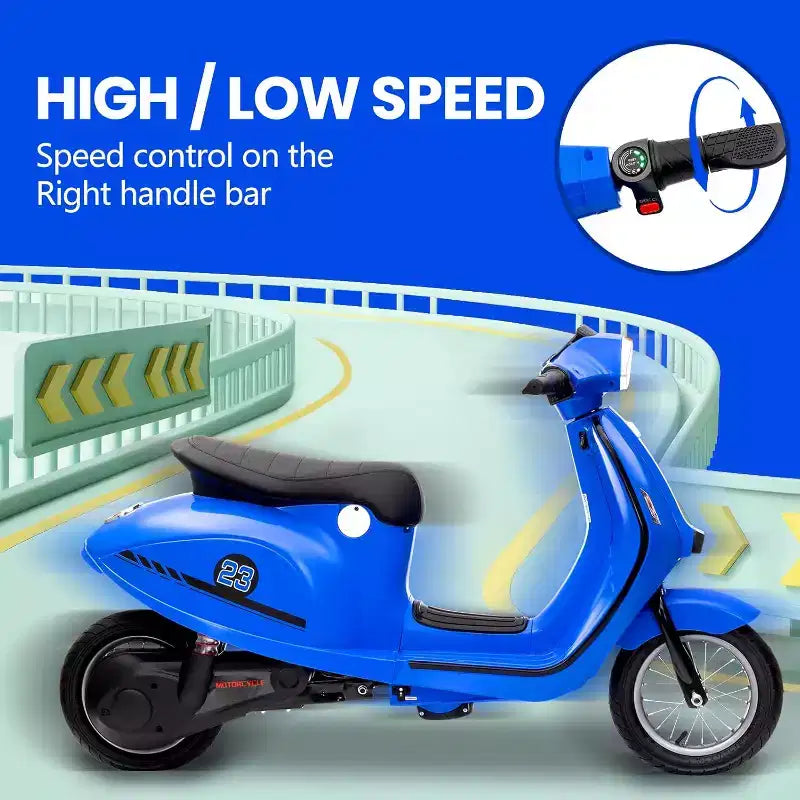 Acekool Trottinette électrique moto 24 V pour enfants, moto à 2 roues avec siège, 350 W, jusqu'à 22,5 km/h, pour les 8-14 ans