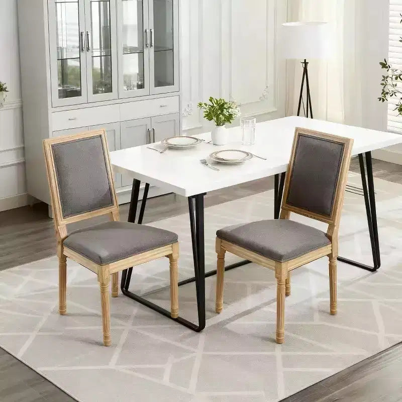 Lot de 2 chaises de salle à manger rembourrées à dossier carré Homy Casa avec cadre en bois massif