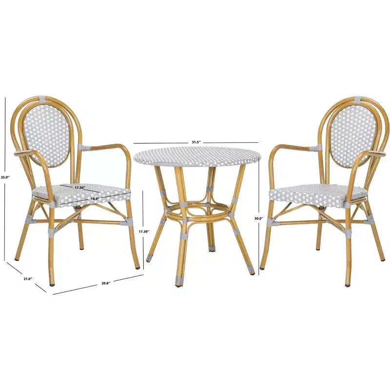 Ensemble de bistrot 3 pièces Rosen - Intérieur/extérieur - PAT9502 - Gris/Blanc - Safavieh