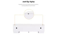 Meuble TV moderne JVNOXK de 180 cm, convient aux téléviseurs de 75 pouces et moins, avec armoire de rangement à 4 tiroirs et pied central en métal, blanc