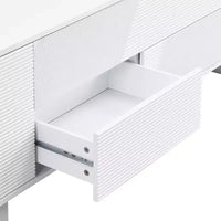 Meuble TV moderne JVNOXK de 180 cm, convient aux téléviseurs de 75 pouces et moins, avec armoire de rangement à 4 tiroirs et pied central en métal, blanc