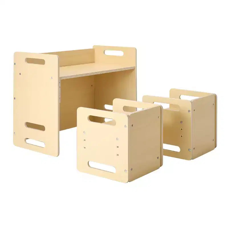 Ensemble table et chaise Montessori Etokfoks en contreplaqué, hauteur réglable, 26,2x14,2x20,5 po, conversion facile, naturel