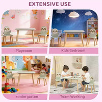 Table et chaises en bois Etokfoks Sloth pour enfants avec 2 chaises animaux Vert sauge pour salle de jeux, chambre, salle de classe